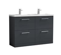 Balterley Level 1200mm Floor Standing 4 Drawer Vanity Unit with Double Polymarble Basin for Modern Bathroom Storage - Dark Grey