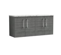 Balterley Level 1200mm Wall Hung 2 Door Vanity Unit With Laminate Worktop For Modern Bathroom Storage - Anthracite Woodgrain