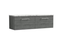 Balterley Level 1200mm Wall Hung 2 Drawer Vanity Unit With Laminate Worktop For Modern Bathroom Storage - Anthracite Woodgrain