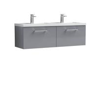 Balterley Level 1200mm Wall Hung 2 Drawer Vanity Unit with Double Polymarble Basin for Modern Bathroom Storage - Satin Grey
