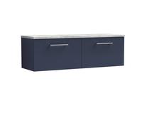 Balterley Level 1200mm Wall Hung 2 Drawer Vanity Unit & Laminate Worktop Spacious Contemporary Bathroom Storage - Midnight Blue