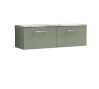 Balterley Level 1200mm Wall Hung 2 Drawer Vanity Unit & Laminate Worktop for Modern Bathroom Storage - Satin Green