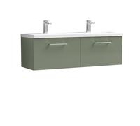 Balterley Level 1200mm Wall Hung 2-Drawer Unit with Double Basin - Satin Green Balterley Green