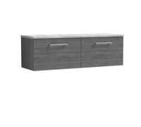 Balterley Level 1200mm Wall Hung 2 Drawer Vanity Unit & Laminate Worktop For Contemporary Bathroom Storage - Anthracite Woodgrain