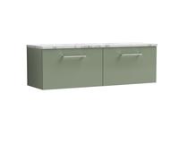 Balterley Level 1200mm Wall Hung 2 Drawer Vanity Unit & Laminate Worktop for Modern Bathroom Storage - Satin Green