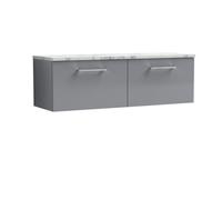 Balterley Level 1200mm Wall Hung 2 Drawer Vanity Unit & Laminate Worktop For Spacious Contemporary Bathroom Storage - Satin Grey