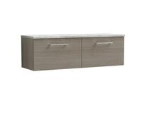 Balterley Level 1200mm Wall Hung 2 Drawer Vanity Unit & Laminate Worktop For Spacious Natural-Wood Bathroom Storage - Solace Oak