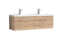 Balterley Level 1200mm Wall Hung 2 Drawer Vanity Unit with Double Basin for Modern Bathroom Storage - Bleached Oak