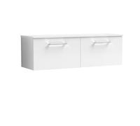 Balterley Level 1200mm Wall Hung 2 Drawer Vanity Unit With Worktop Generous Bathroom Storage Solution - Gloss White