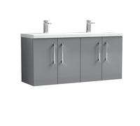 Balterley Level 1200mm Wall Hung 4 Door Double Basin Vanity Unit - Satin Grey Balterley Grey