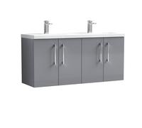 Balterley Level 1200mm Wall Hung 4 Door Double Basin Vanity Unit - Satin Grey Balterley Grey