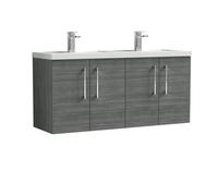 Balterley Level 1200mm Wall Hung 4 Door Vanity Unit & Double Polymarble Basin For Modern Bathroom Storage - Anthracite Woodgrain