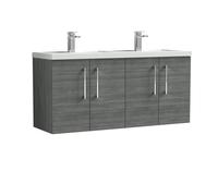 Balterley Level 1200mm Wall Hung 4 Door Vanity Unit & Double Polymarble Basin for Modern Bathroom Storage - Anthracite Woodgrain