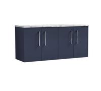 Balterley Level 1200mm Wall Hung 4 Door Vanity Unit, Laminate Worktop For Spacious Contemporary Bathroom Storage - Midnight Blue