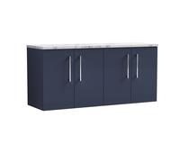 Balterley Level 1200mm Wall Hung 4 Door Vanity Unit, Laminate Worktop For Spacious Contemporary Bathroom Storage - Midnight Blue