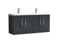 Balterley Level 1200mm Wall Hung 4 Door Vanity Unit with Double Basin for Modern Bathroom Storage - Dark Grey