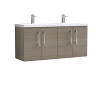 Balterley Level 1200mm Wall Hung 4 Door Vanity Unit With Double Basin For Modern Bathroom Storage - Solace Oak