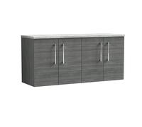 Balterley Level 1200mm Wall Hung 4 Door Vanity Unit with Laminate Worktop for Contemporary Bathroom Storage - Anthracite Woodgrain