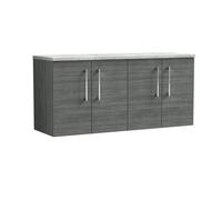 Balterley Level 1200mm Wall Hung 4 Door Vanity Unit with Laminate Worktop for Contemporary Bathroom Storage - Anthracite Woodgrain