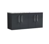 Balterley Level 1200mm Wall Hung 4 Door Vanity Unit With Laminate Worktop For Spacious Contemporary Bathroom Storage - Dark Grey