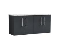 Balterley Level 1200mm Wall Hung 4 Door Vanity Unit with Laminate Worktop for Spacious Contemporary Bathroom Storage - Dark Grey