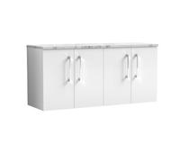 Balterley Level 1200mm Wall Hung 4 Door Vanity Unit With Laminate Worktop For Spacious Contemporary Bathroom Storage Gloss White