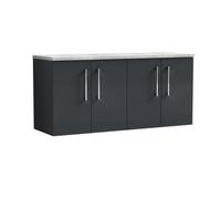 Balterley Level 1200mm Wall Hung 4 Door Vanity Unit With Laminate Worktop For Spacious Modern Bathroom Storage - Dark Grey