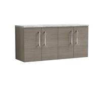 Balterley Level 1200mm Wall Hung 4 Door Vanity Unit With Laminate Worktop For Spacious Natural-Wood Bathroom Storage - Solace Oak