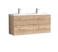 Balterley Level 1200mm Wall Hung 4 Drawer Unit & Double Basin - Bleached Oak in Brown Balterley Brown