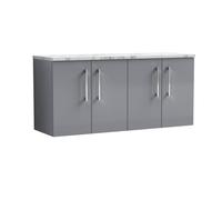 Balterley Level 1200mm Wall Hung 4 Drawer Vanity Unit & Laminate Worktop Spacious Contemporary Bathroom Storage - Satin Grey
