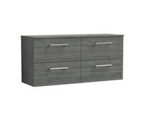 Balterley Level 1200mm Wall Hung 4 Drawer Unit & Worktop - Anthracite Woodgrain in Grey Balterley Grey