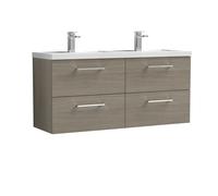 Balterley Level 1200mm Wall Hung 4 Drawer Vanity Unit & Double Basin, Solace Oak in Brown Balterley Brown