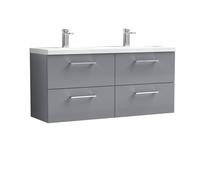 Balterley Level 1200mm Wall Hung 4 Drawer Vanity Unit, Double Basin - Satin Grey Balterley Grey
