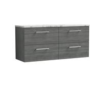 Balterley Level 1200mm Wall Hung 4 Drawer Vanity Unit & Laminate Worktop for Modern Bathroom Storage - Anthracite Woodgrain