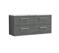 Balterley Level 1200mm Wall Hung 4 Drawer Vanity Unit & Laminate Worktop For Modern Bathroom Storage - Anthracite Woodgrain