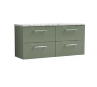Balterley Level 1200mm Wall Hung 4 Drawer Vanity Unit & Laminate Worktop For Modern Bathroom Storage - Satin Green