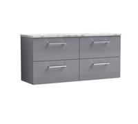 Balterley Level 1200mm Wall Hung 4 Drawer Vanity Unit & Laminate Worktop For Spacious Contemporary Bathroom Storage - Satin Grey