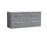 Balterley Level 1200mm Wall Hung 4 Drawer Vanity Unit & Laminate Worktop For Spacious Contemporary Bathroom Storage, Satin Grey