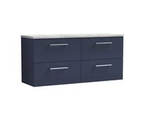 Balterley Level 1200mm Wall Hung 4 Drawer Vanity Unit & Laminate Worktop for Spacious Modern Bathroom Storage, Midnight Blue