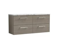 Balterley Level 1200mm Wall Hung 4 Drawer Vanity Unit & Laminate Worktop For Spacious Natural Wood Bathroom Storage - Solace Oak