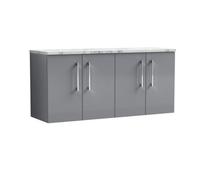 Balterley Level 1200mm Wall Hung 4 Drawer Vanity Unit & Laminate Worktop Spacious Contemporary Bathroom Storage - Satin Grey
