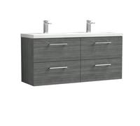 Balterley Level 1200mm Wall Hung 4 Drawer Unit Double Basin Anthracite Woodgrain in Grey Balterley Grey