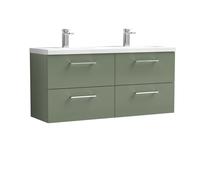 Balterley Level 1200mm Wall Hung 4 Drawer Vanity Unit with Double Basin for Modern Bathroom Storage - Satin Green