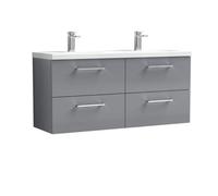 Balterley Level 1200mm Wall Hung 4 Drawer Vanity Unit, Double Basin - Satin Grey Balterley Grey