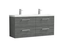 Balterley Level 1200mm Wall Hung 4 Drawer Vanity Unit with Double Basin for Modern Bathroom Storage - Anthracite Woodgrain