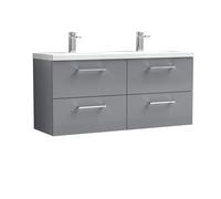 Balterley Level 1200mm Wall Hung 4 Drawer Vanity Unit with Double Basin for Modern Bathroom Storage - Satin Grey