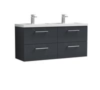 Balterley Level 1200mm Wall Hung 4 Drawer Vanity Unit With Double Polymarble Basin For Modern Bathroom Storage - Dark Grey
