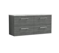 Balterley Level 1200mm Wall Hung 4 Drawer Vanity Unit With Laminate Worktop For Modern Bathroom Storage - Anthracite Woodgrain