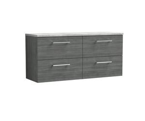 Balterley Level 1200mm Wall Hung 4 Drawer Vanity Unit With Laminate Worktop For Modern Bathroom Storage - Anthracite Woodgrain