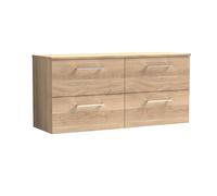 Balterley Level 1200mm Wall Hung 4 Drawer Vanity Unit & Worktop - Bleached Oak in Brown Balterley Brown